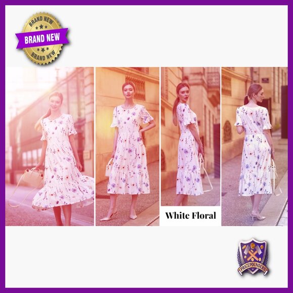 Flowy Midi Dress with Ruffle Sleeves, Loose Fit, Tiered Boho Style - Picture 7 of 7